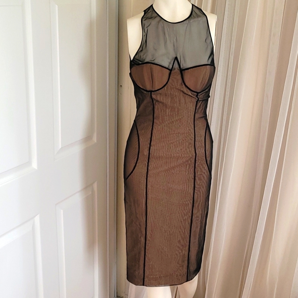Vintage Tom Ford for Gucci Black Tulle Stretch Body Con Dress